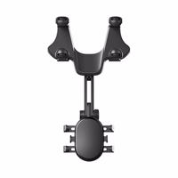 Automobilinis telefono laikiklis galinio vaizdo veidrodžiui - juodas