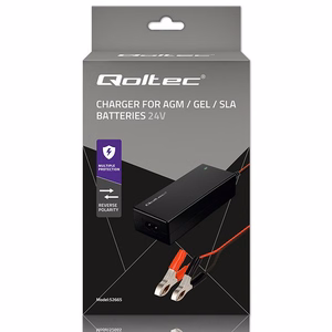 Qoltec 52665 automatinis įkroviklis AGM GEL STD baterijoms | 24V įkroviklis | 2A | 48W | LED | 1,8m kabelis