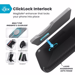 Speck Presidio2 Grip MagSafe with ClickLock dėklas, skirtas iPhone 17 Pro Max, „Black / Slate Grey“ spalvos