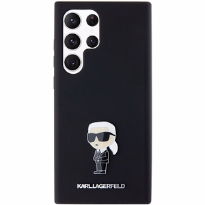 Karl Lagerfeld silikoninis Ikonik metalinis ženkliukas dėklas telefonui Samsung Galaxy S24 Ultra - juodas