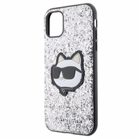 Karl Lagerfeld KLHCN61G2CPS iPhone 11 / Xr 6.1" sidabrinis kietas dėklas Blizgučiai Choupette Emblema