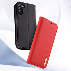 Dux Ducis Hivo odinis atverčiamas dėklas natūralios odos piniginė kortelėms ir dokumentams Samsung Galaxy S22 + (S22 Plus) mėlynas