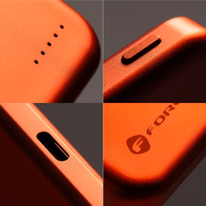 Forcell F-Energy Slim F5K9 išorinė baterija, suderinama su MagSafe, 5000 mAh, 15 W, QC 4.0, PD 3.0, oranžinė