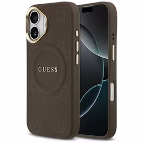 GUESS dėklas telefonui IPHONE 17, suderinamas su MagSafe GUHMP17SPSAMSECW (PU W/ Peony Hot Stamp) rudas