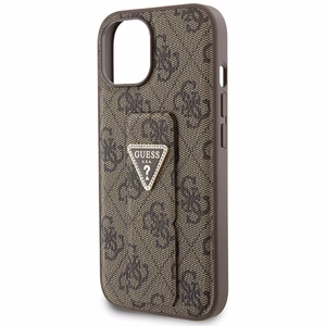 Guess dėklas telefonui su stovu Grip Stand 4G Triangle Strass iPhone 15 - rudas