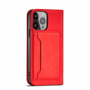 Magnetinis kortelių dėklas telefonui iPhone 13 Pro Max su kortelių laikikliu, raudonas