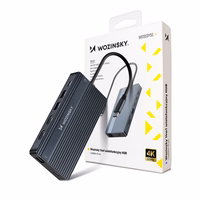 USB-C Hub 14 in 1 Wozinsky WDS03Y5S daugiafunkcis, aliuminis, 3 monitoriams, su 15 cm laidu - pilkas