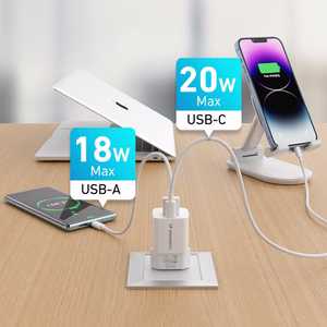 Wozinsky WWCEAC GaN USB-A USB-C 33W sieninis įkroviklis - baltas