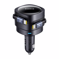 Baseus Enjoyment Max automobilinis įkroviklis su USB-C+USB-C kabeliais 60W juodas