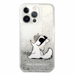 Karl Lagerfeld Skystas blizgučiai Choupette Fun dėklas telefonui iPhone 13 Pro Max 6.7" - sidabrinis