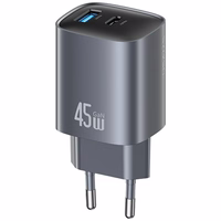 Tinklo įkroviklis USAMS CC290 T66 45W GaN 1xUSB-A 1xUSB-C tamsus
