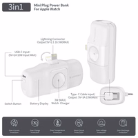 Wozinsky WF16-YLS 5000mAh 15W Lightning mini išorinė baterija su įmontuotu USB-C kabeliu ir Apple Watch įkrovikliu - balta