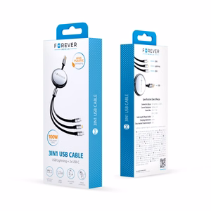 "Forever 3in1" kabelis USB - "Lightning" + 2x USB-C 1,2 m 100 W juodas