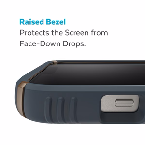 Чехол Speck Presidio2 Grip для iPhone 15 Plus / 14 Plus, с нескользящим покрытием, цветовая комбинация «Charcoal / Cool Bronze / Slate»