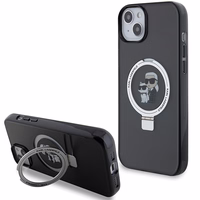 Karl Lagerfeld KLHMP15SHMRSKCK iPhone 15 6.1" juodas/juodas kietas dėklas su žiediniu stovu Karl&Choupette Magnetinis