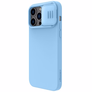 Dėklas Nillkin CamShield Silky Silicone Apple iPhone 15 Pro Max šviesiai mėlynas