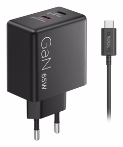 Lenovo Dual USB-C 65W GaN G0A6065BEU – dviejų USB-C jungčių GaN įkroviklis, 65 W