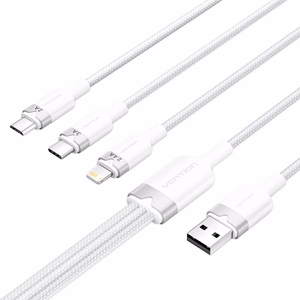 USB 2.0 A į 3in1 3A kabelis Vention CTPWG 1.5M (baltas)