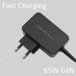 Qoltec 52386 GaN Power Pro Įkroviklis 65W USB-C Juodas
