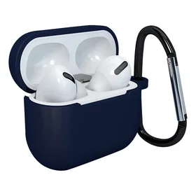 Dėklas AirPods 3 silikoninis minkštas ausinių dėklas + raktų pakabukas omaro užsegimas pakabukas tamsiai mėlynas (dėklas D)