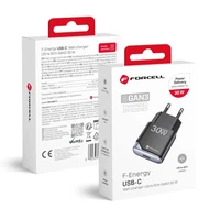FORCELL F-ENERGY GaN III B130101-E itin plonas kelioninis įkroviklis 1 x Type C + USB A PD QC4.0 3A 30W juodas