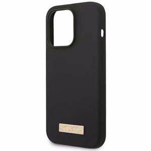Guess GUHMP14XSBPLK iPhone 14 Pro Max 6.7" juodas/juodas kietas dėklas Silikoninė logotipo plokštelė Magnetinis