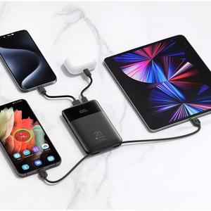 FORCELL F-ENERGY F10K6 Multicharge išorinė baterija su integruotais USB-C ir Lightning laidais, PD, QC3.0, 3 A, 22,5 W, 10000 mAh, juoda