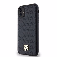 DKNY odinis monogramos raštas metalinis logotipas magnetinis dėklas iPhone 11 / Xr - juodas
