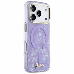 Guess IML Shell Script Metal MagSafe Dėklas for iPhone 17 Pro Max - violetinis