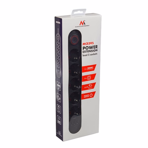 Maclean power strip, 5 socket extension cable + 3xUSB, 110-240V AC 50/60Hz, 2.1A max 2500W, 1.5m, black, MCE395 B