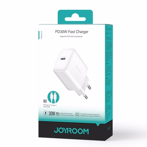 Įkroviklis Joyroom (JR-TCF24) + "USB-C (Type-C) to USB-C (Type-C)" (1xUSB-C 30W) baltas