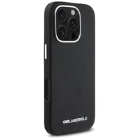 Karl Lagerfeld Saffiano pilnai aptrauktas pailgo metalinio logotipo magnetinis dėklas telefonui iPhone 16 Pro - juodas