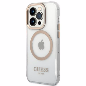 Guess GUHMP14XHTRMD iPhone 14 Pro Max 6.7 "auksinis / auksinis kietas dėklas Metalinis kontūras Magnetinis