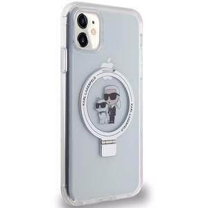 Karl Lagerfeld KLHMN61HMRSKCH iPhone 11 / Xr 6.1" baltas/baltas kietas dėklas su žiediniu stovu Karl&Choupette Magnetinis