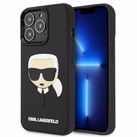 Karl Lagerfeld 3D guminis Karl'o galvos dėklas iPhone 13 Pro / iPhone 13 - juodas