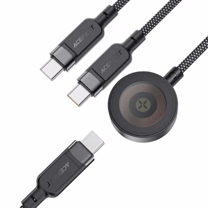 "Acefast C6-11" USB-C 3in1 kabelis - 2x USB-C / Qi 480Mb/s 100W 1,2 m - juodas