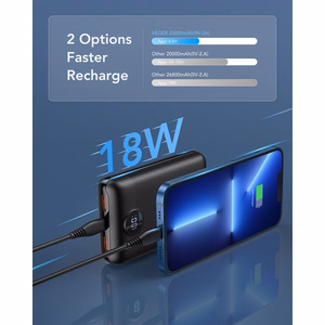 VEGER išorinė baterija 20000 mAh PD QC3.0 2A 22,5W S20 (W2053) juoda