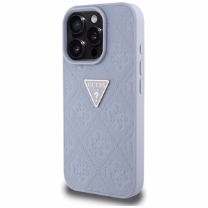 Guess Hot Stamp 4G Pattern Triangle Metal Logo dėklas telefonui iPhone 16 Pro Max - violetinis