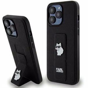 Karl Lagerfeld Gripstand Saffiano Choupette Pins dėklas telefonui iPhone 13 Pro / 13 - juodas