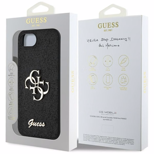 Guess Fixed Glitter Big 4G dėklas telefonui iPhone 16e - juodas