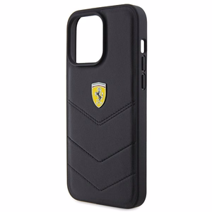 Ferrari dygsniuotas metalo logotipa dėklas iPhone 15 Pro Max – juodas