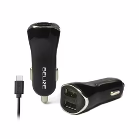 Beline automobilinis įkroviklis 2xUSB + USB-C 2,1A juodas