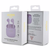 Guess GUTWST26PSU TWS Bluetooth ausinės + įkrovimo stotelė - violetinės Classic EST logotipas