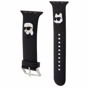 Karl Lagerfeld 3D Rubber Karl ir Choupette Heads dirželis juodas skirtas Apple Watch 42/44/45/49mm