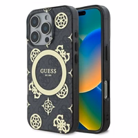 Guess IML Peony On 4G Background Magnetinis dėklas iPhone 16 Pro - juodas