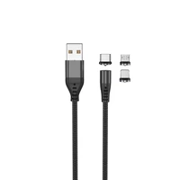 Maxlife MXUC-02 magnetinis kabelis USB - Lightning + USB-C + microUSB 1,0 m 2A juodas nailonas