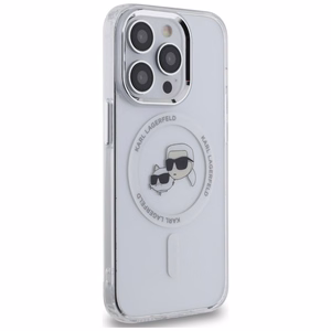 Karl Lagerfeld IML Metal Karl & Choupette Head MagSafe Dėklas telefonui iPhone 14 Pro - baltas