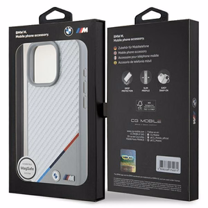 BMW M anglies trispalvė linija Magnetinis dėklas iPhone 16 Pro - pilkas
