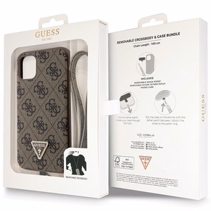 Guess GUHCN61P4TDSCPW dėklas iPhone 11 / Xr - rudas kryžminis 4G metalinis logotipas