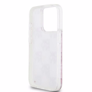 DKNY dėklas telefonui iPhone 15 Pro 6,1" DKHCP15LLCPEPP baltas HC skysti blizgučiai su languotas raštas